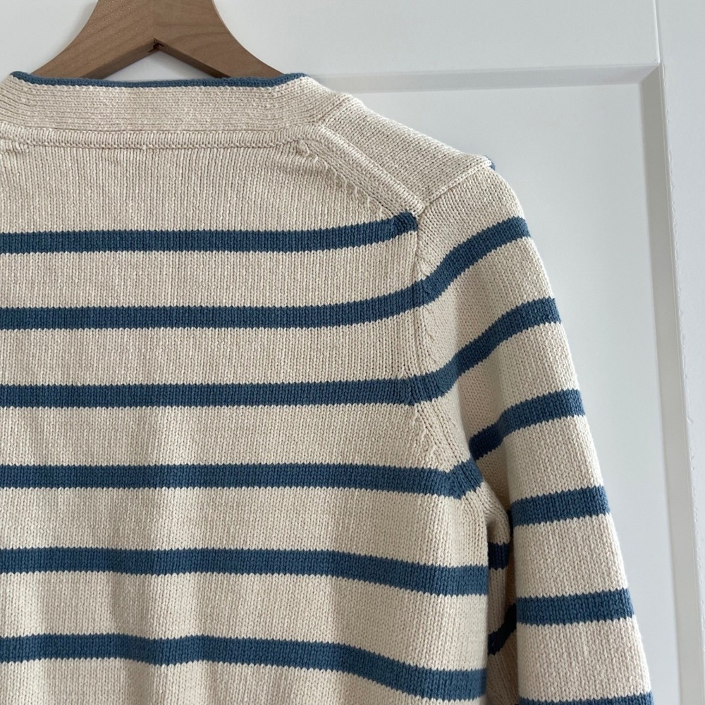 Veronica Beard Noorie Cardigan Sz Medium Ivory Blue Striped Cotton Chic Classic - Picture 14 of 16